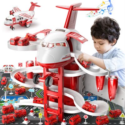 DULONIME Airplane Toys for Toddlers 3-5 - Car Race Tracks for Kids Ages 4-8 with 8 Small Race Cars Toys, Vehicle Toys Trucks, Educational Playset for Kids Boys 3-5, Birthday Gifts for Boys Girls 4-7
