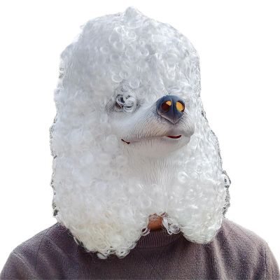 Full Head Poodle Mask,Realistic Poodle Head Mask,Spoof Animal Costume for Halloween Christmas Role-Play Party,Funny Animal Dog Head Masks