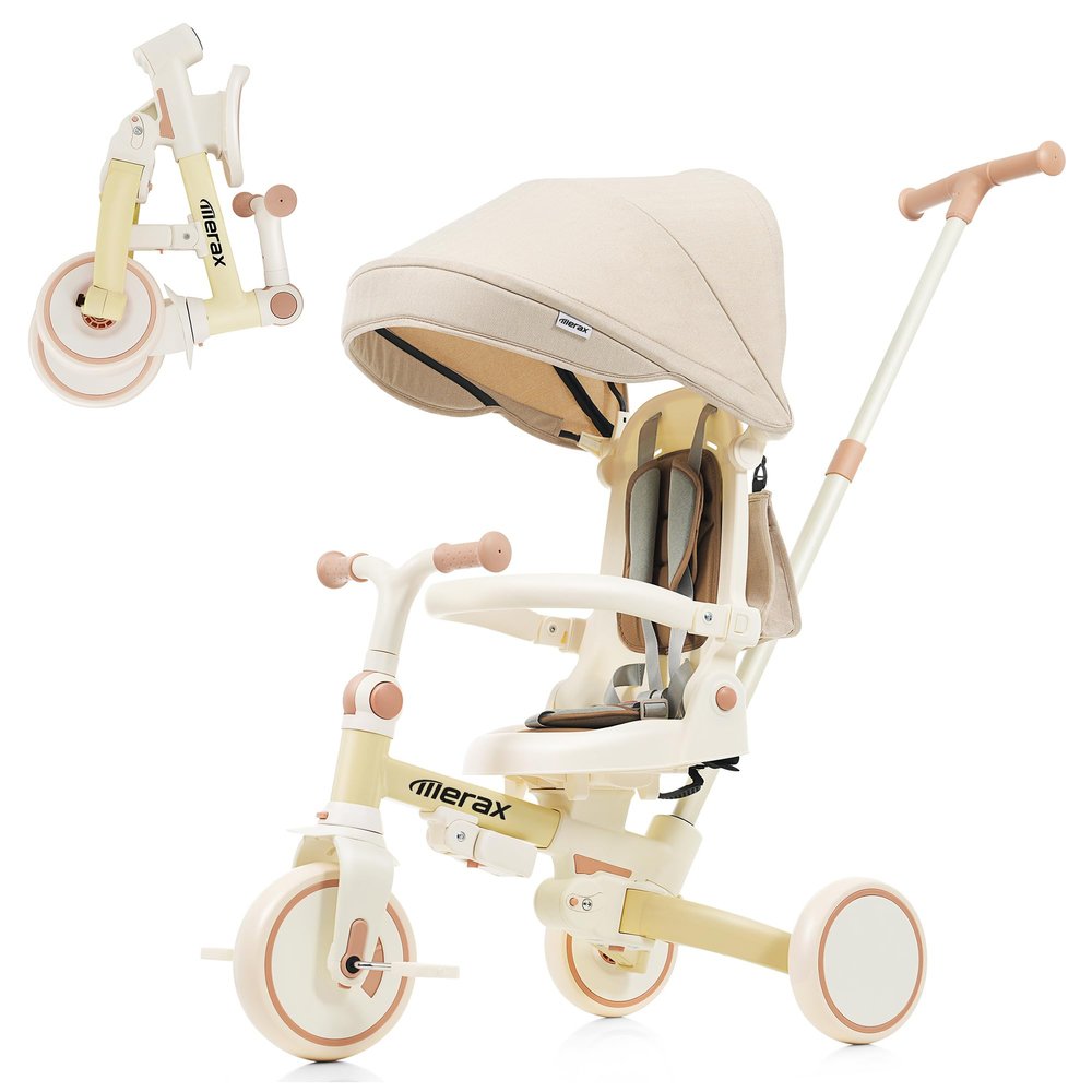 7 in 1 Baby Tricycle Stroller for Toddlers Ages 1Y-6Y Handle Rotatable Seat Retractable Canopy