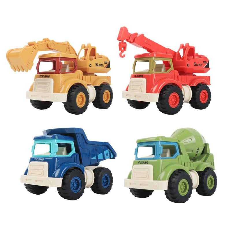 AtomDream Tech Construction Toys for Boys & Girls Ages 35  Excavator, Dump Truck, Crane & Cement Mixer, Construction Vehicle Toy Set for Toddlers & Kids, Durable Play Vehicles for Pretend Play