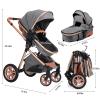 Cochildor DuraFlex 2-in-1 Baby Stroller, Foldable Travel Stroller for Newborn to Toddler, Convertible Stroller with All-Terrain Wheels and UPF 50+ Canopy, Gray view 4