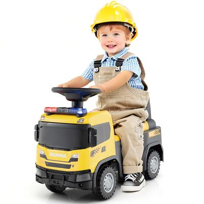Licensed Scania Ride on Push Car by INFANS with 3 Sound Effects, Storage, Toddler Sliding Construction Truck, Yellow