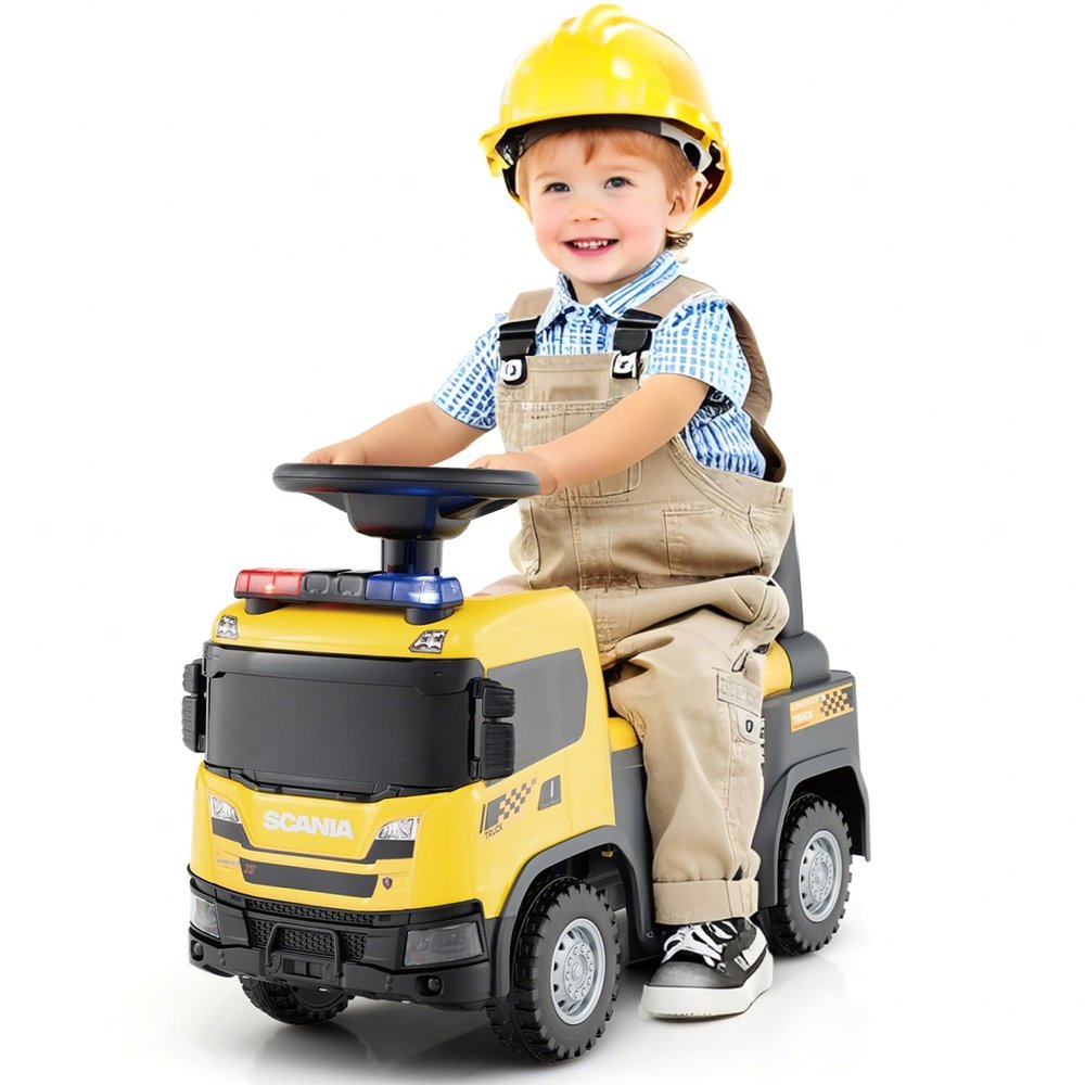Licensed Scania Ride on Push Car by INFANS with 3 Sound Effects, Storage, Toddler Sliding Construction Truck, Yellow
