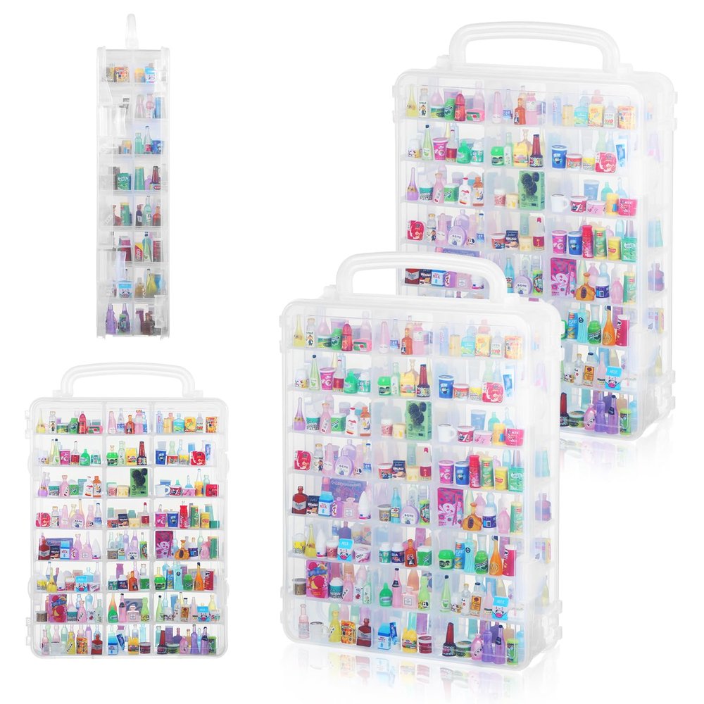 2 Pack 96-Slot Mini Brand Storage Cases, Clear Plastic Mini Brand Organizer Box with Adjustable Dividers, Portable Compartment Container for mi ni Toys and Collectibles (Case Only)