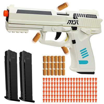 Tcxomino Automatic Shell Ejecting Toy Gun for Age 13+ Years, Fidget & Shooting Game, Realistic Toy Pistol with 120 Soft Bullets, 18 Shells & 2 Magazines, Ideal Gift for Halloween Christmas(White)