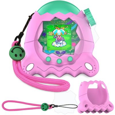 JCHPINE Silicone Cover Case for Tamagotchi Paradise Interactive Virtual Pet, Stand Up Case for Tamagotchi Paradise Screen Protector and Lanyard (Pink)