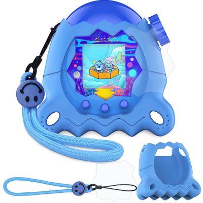 JCHPINE Silicone Cover Case for Tamagotchi Paradise Interactive Virtual Pet, Stand Up Case for Tamagotchi Paradise Screen Protector and Lanyard (Blue)