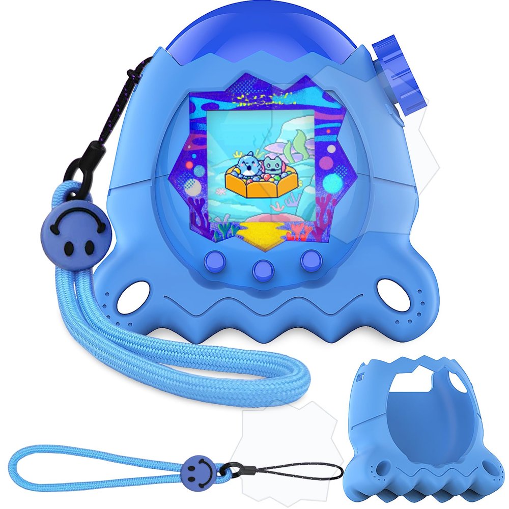 JCHPINE Silicone Cover Case for Tamagotchi Paradise Interactive Virtual Pet, Stand Up Case for Tamagotchi Paradise Screen Protector and Lanyard (Blue)