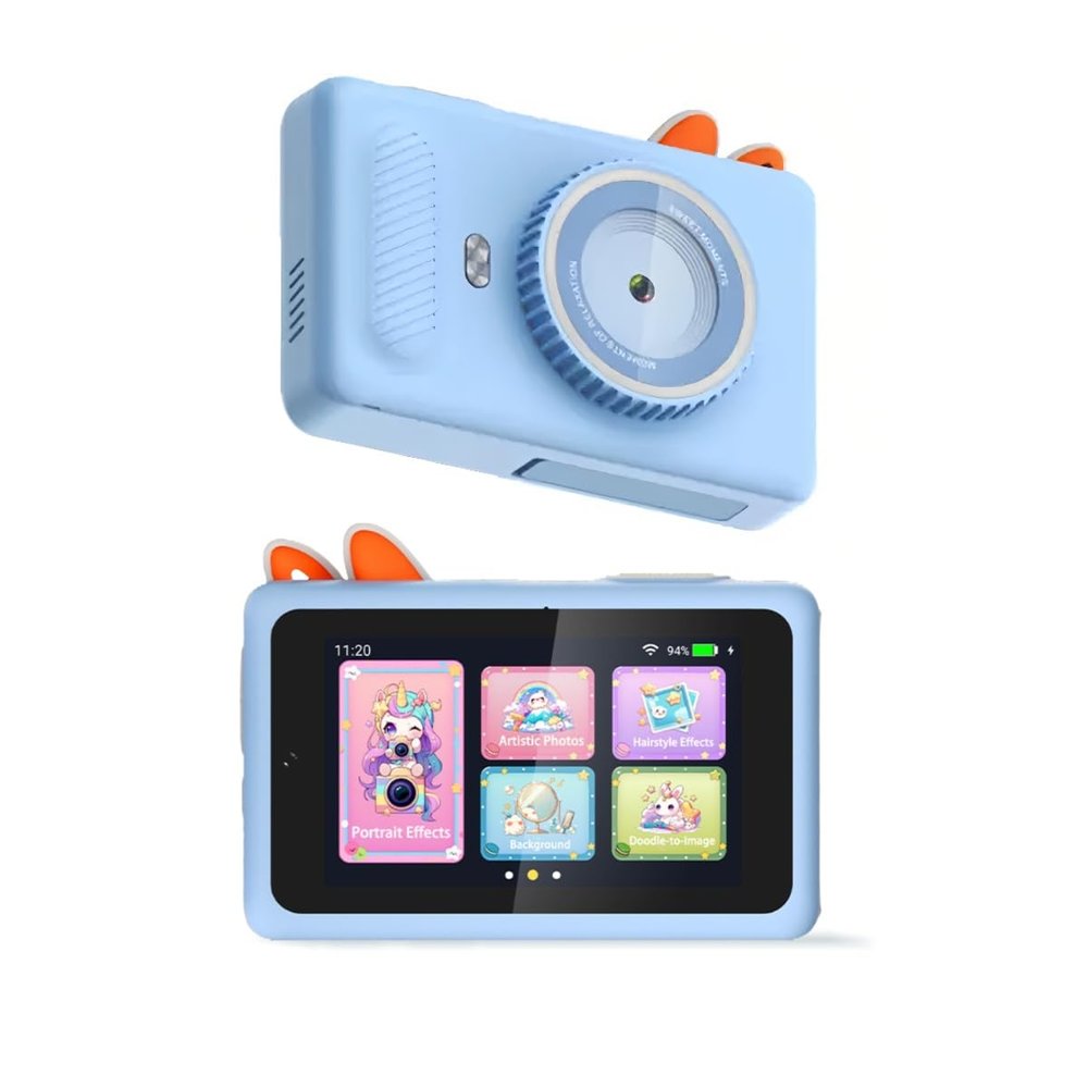 AI Camera for Kids,AI Kids Camera Recognizes Everything, Dual Lens Selfie Camera with AI Stickers & Voice Effects,4 inch LCD Touch Screen, Portable Toy Christmas Birthday Gifts for Children (Blue)