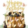 12 Pcs 1 Happy Birthday Cake Toppers With 11 Pcs Pink And Gold Butterfly, 1st First Happy Birthday cake Topper, view 1