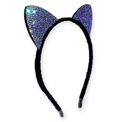 FROG SAC Cat Ears Headband for Girls - Dual Sided Rhinestone Cats Ear Headbands for Kids, Sparkly Glitter Black Kitty Head Bands, Hair Accessories for Children, Halloween Hair Band (Black)
