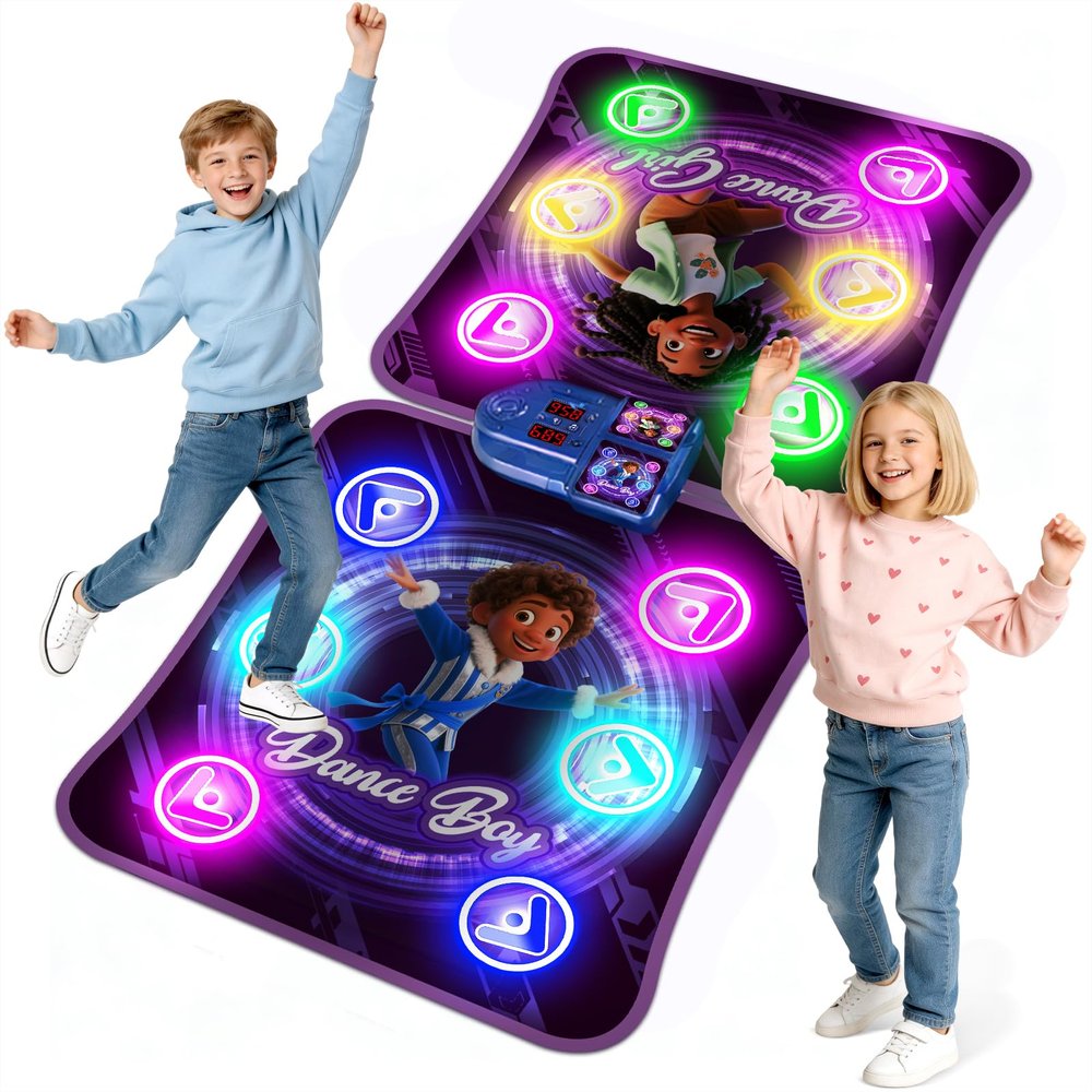 Dance Mats for Girls 4-8, Electronic Dance Mats, Dance Mat Toys, Kids Dance Mat, Girls Dance Mat, Dancing Mat, 2-Player LED Light Music Dance Toy with 5 Modes, Develops Hand-Eye Coordination