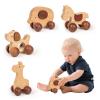 DadCarved Wooden Animal Push Car Set, 4PCS Solid Hardwood Toy Vehicles for Toddlers & Kids 3+ | Natural Wood Animal Cars (Puppy, Elephant, Pony, Giraffe) | No Paint, Hand-Sanded, Gift-Ready view 1