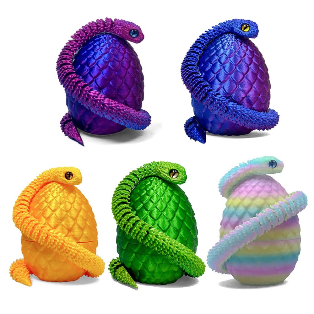 5PCS 3D Printed Snake Eggs 3D Printed Snake 3D Printed Snake Toys Set Easter Eggs Articulated Snake Easter Basket Stuffers Mystery Snake Egg Fidget Toy 3D Printed Animals (Multicolor10-5pcs)