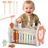 Fajiabao Wooden Montessori Toys for 1 Year Old Boy 4 in 1 Toddler Learning Toys with Number Maze, Pounding Bench, Xylophone, Fishing Game Baby Sensory Toys Birthday Gifts for 1+ Year Old Boys & Girls view 1