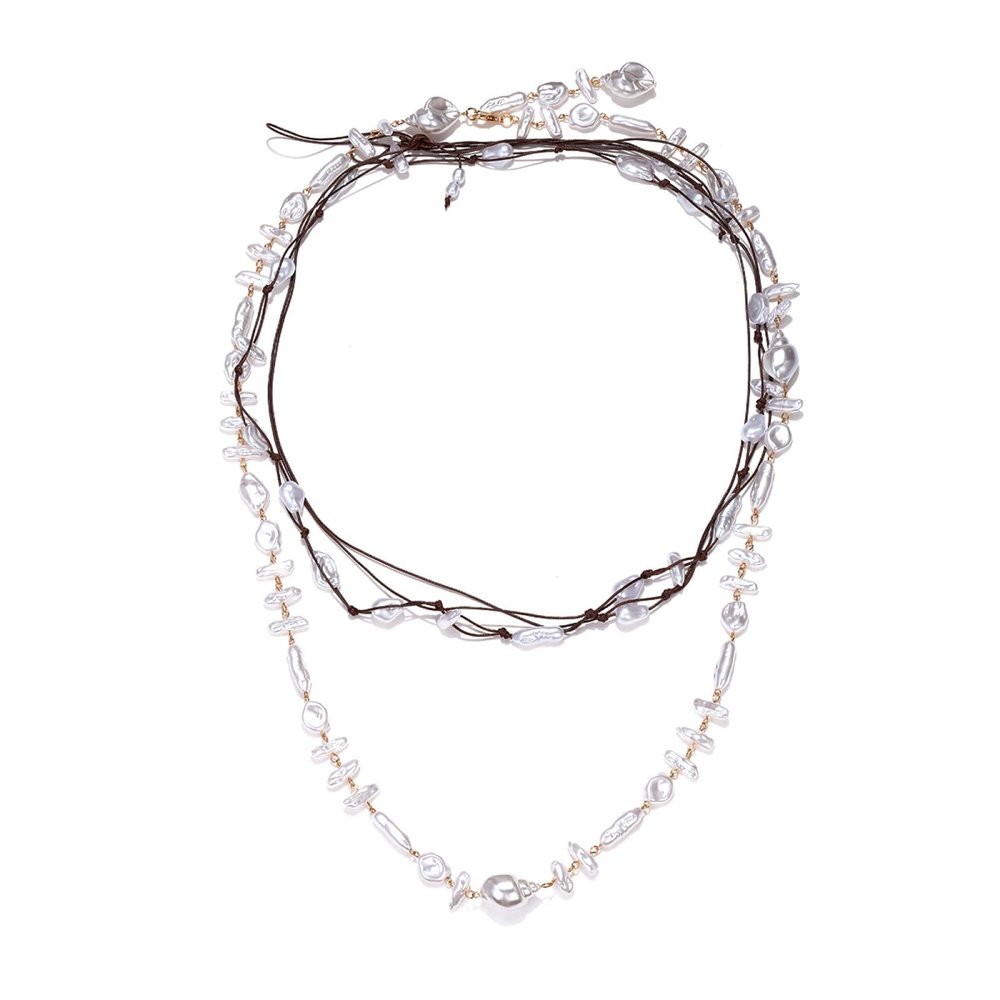 Baroque Imitation Pearl Handmade Bead Pearl Adjustable Necklace,white,150cm