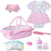 10 Pcs Reborn Baby Dolls Clothes Girl Pink Outfit Accessories with Bassinet for 17-22 Inch Babydolls view 1