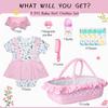 10 Pcs Reborn Baby Dolls Clothes Girl Pink Outfit Accessories with Bassinet for 17-22 Inch Babydolls view 2
