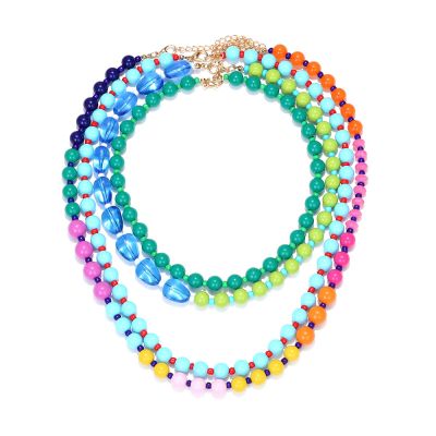 ZYIBPMSJKQCFK Multi Layered Gradient Necklace Retro Beaded Accessories,multicolored,57+7cm