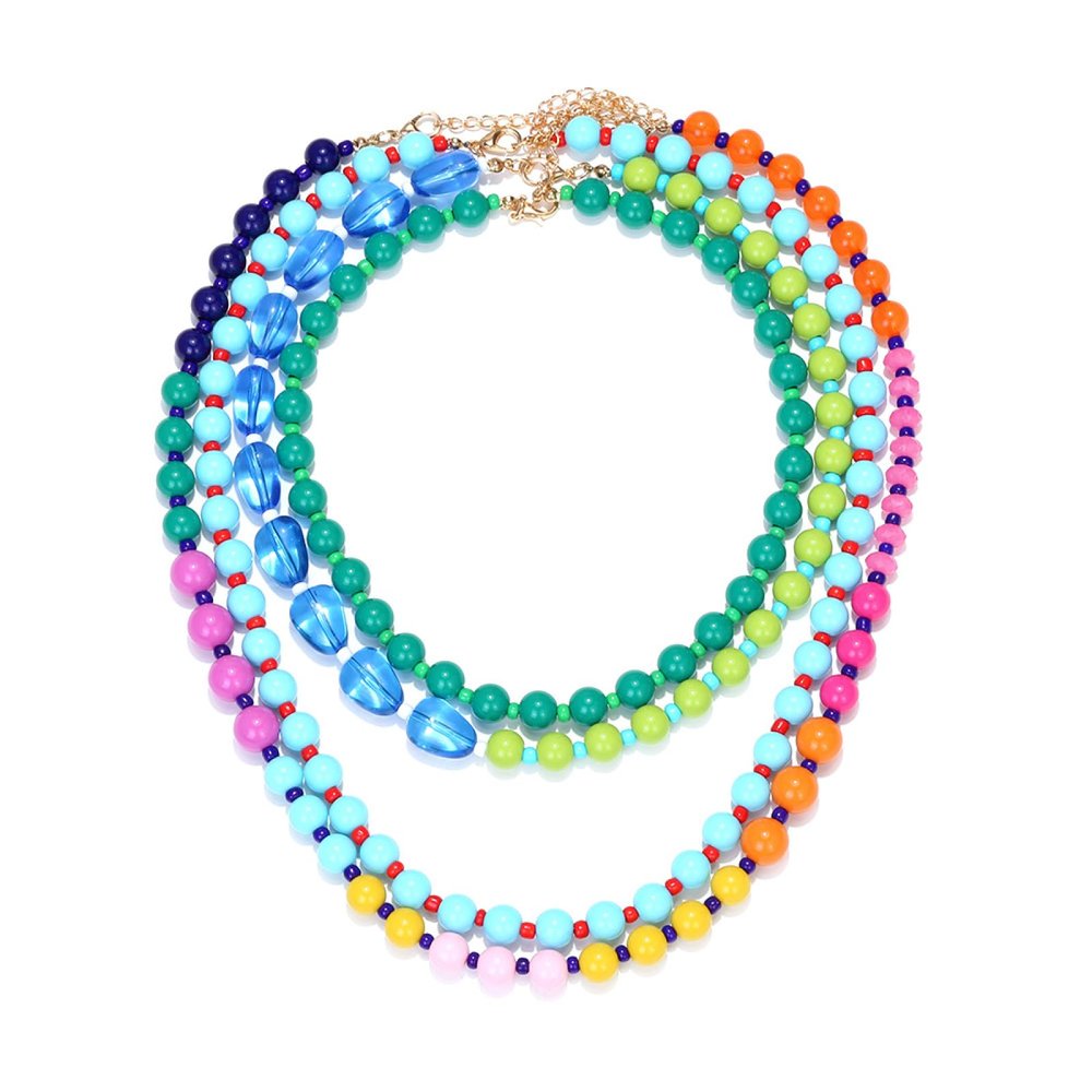 ZYIBPMSJKQCFK Multi Layered Gradient Necklace Retro Beaded Accessories,multicolored,57+7cm