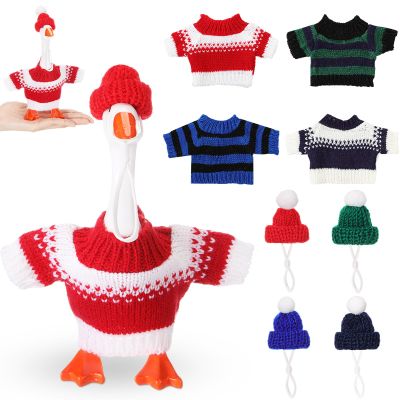 SilTriangle 4 Set 7 Inch Mini Desk Goose Knitted Outfits Cute Magnetic Goose Key Holder Multiple Colors Clothes for Home Office Magnetic Duck Statue Table Desk Key Holder Decor Gifts(Dark Stripes)