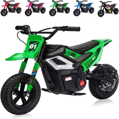 24V Kids Electric Dirt Bike - 350w Kids Motorcycle, 13.67 Mph Max Speed Electric Bike for Kid, Rear Wheel Suspension, 12 Miles Range, Twist Grip Throttle, Rubber Tire, Green