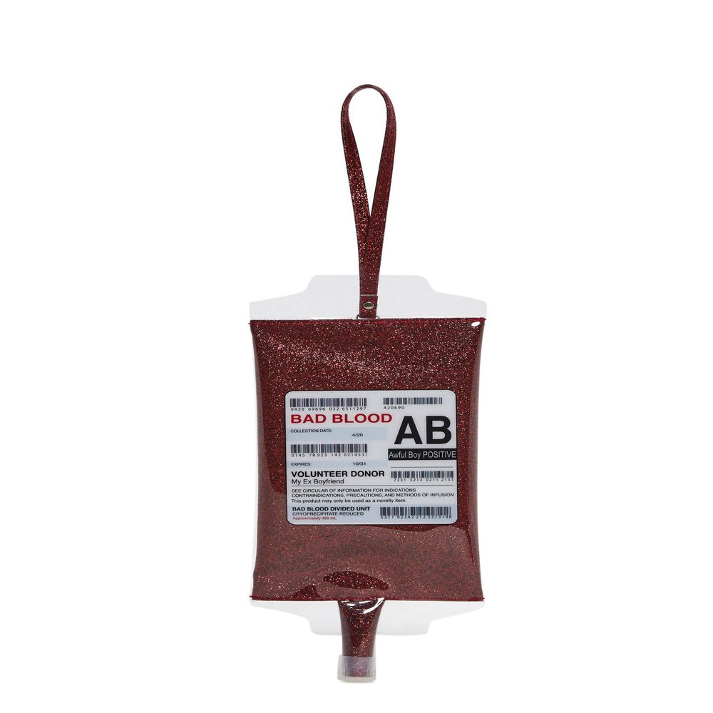 Dolls Kill Virgin Blood Drip Wristlet by Trickz N Treatz  Red Glitter Vinyl Blood Bag Purse, One Size