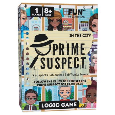 Fun Squared Games Prime Suspect  Logic Game with 45 Case Cards | Single Player or Group Play | Ages 8+ | Compact Brain Teaser Game | 5 Collectible Editions (Prime Suspect: in The City)