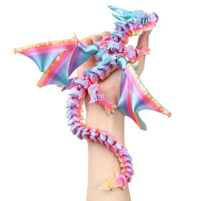 3D Printed Dragon with Wings, Flexible Articulated Dragon Fidget Toy, Winged Crystal Dragon Gift for Kids, Teens, Adults, Easter Basket Stuffers, Party Favors, Stress Relief Desk Decor Gift