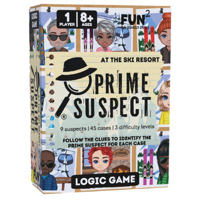 Fun Squared Games Prime Suspect  Logic Game with 45 Case Cards | Single Player or Group Play | Ages 8+ | Compact Brain Teaser Game | 5 Collectible Editions (Prime Suspect: at The Ski Resort)