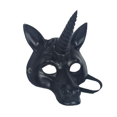 Half Face Unicorn Mask,Realistic Unicorn Head Mask,Spoof Animal Costume for Halloween Christmas Role-Play Party (Black)