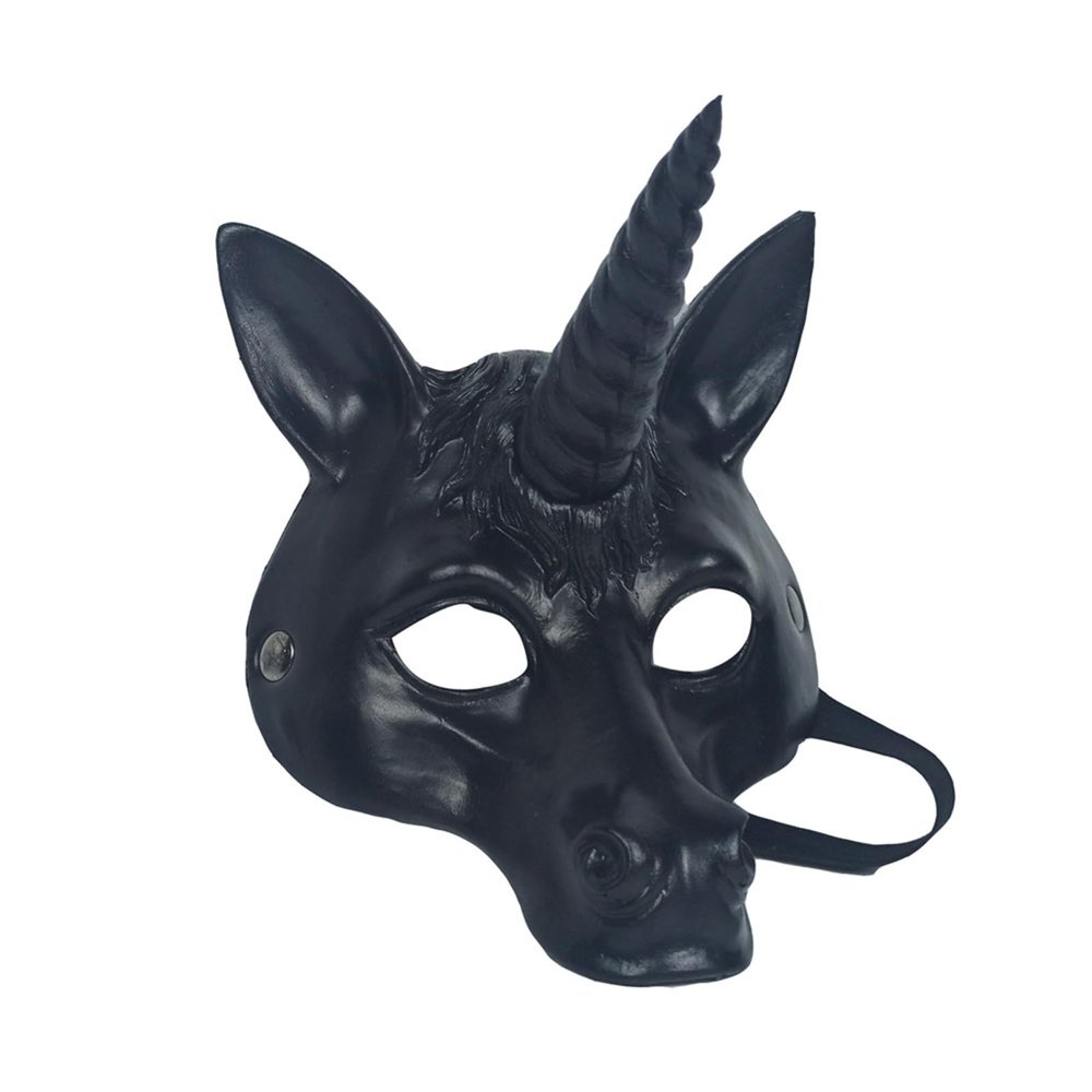 Half Face Unicorn Mask,Realistic Unicorn Head Mask,Spoof Animal Costume for Halloween Christmas Role-Play Party (Black)