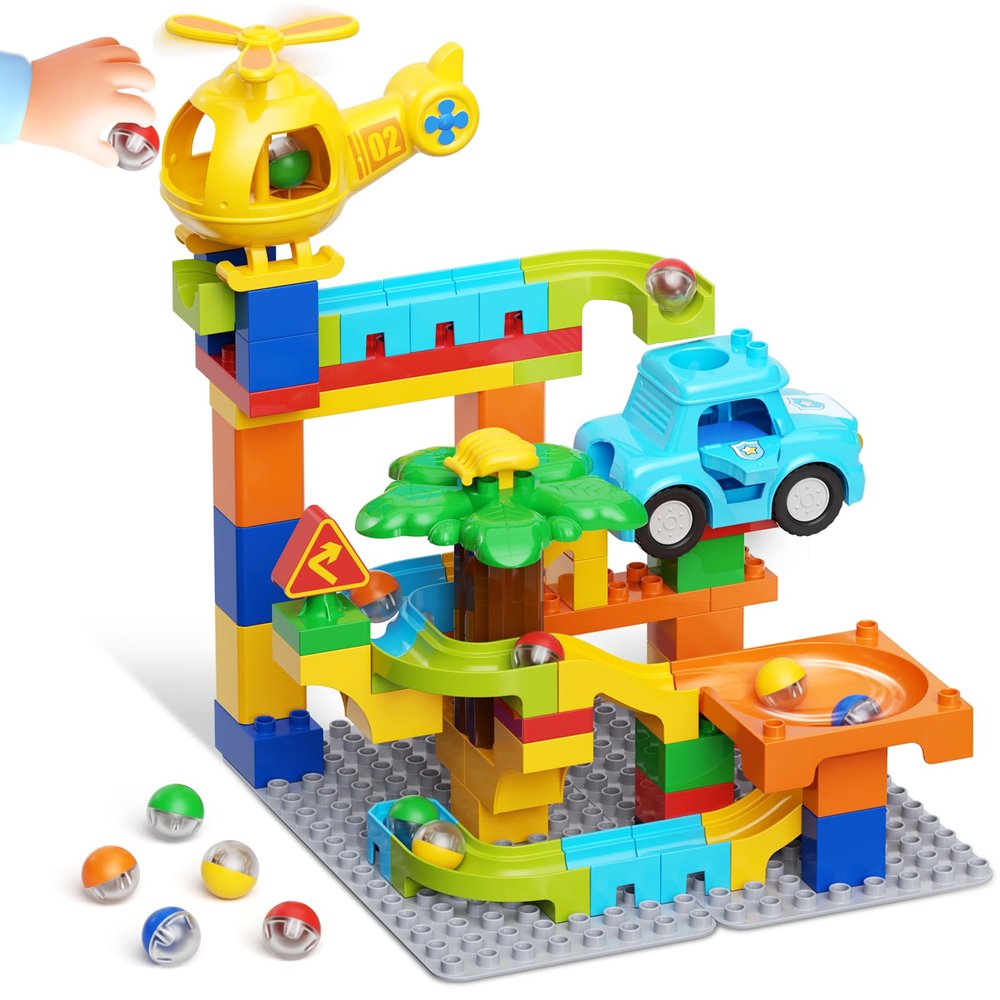 burgkidz Marble Runs for Kids 4-8, Educational Learning Marble Maze Toys Compatible with All Major Brands of Building Blocks STEM Toys for Kid Age 3 4 5 6 7 8+