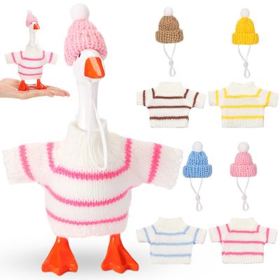 SilTriangle 4 Set 7 Inch Mini Desk Goose Knitted Outfits Cute Magnetic Goose Key Holder Multiple Colors Clothes for Home Office Magnetic Duck Statue Table Desk Key Holder Decor Gifts(Light Stripes)