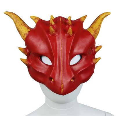 Half Face Dragon Mask,Realistic Dragon Head Mask,Funny Animal Headgear for Halloween Christmas Role-Play Party (Red)