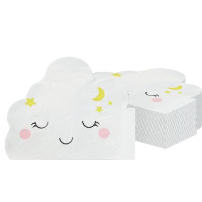 100 Pcs White Cloud Shape Paper Napkins for Baby ShowerCloud Decorations Gender Reveal Cloud Party Decorations(6.3 x 5.1 In)