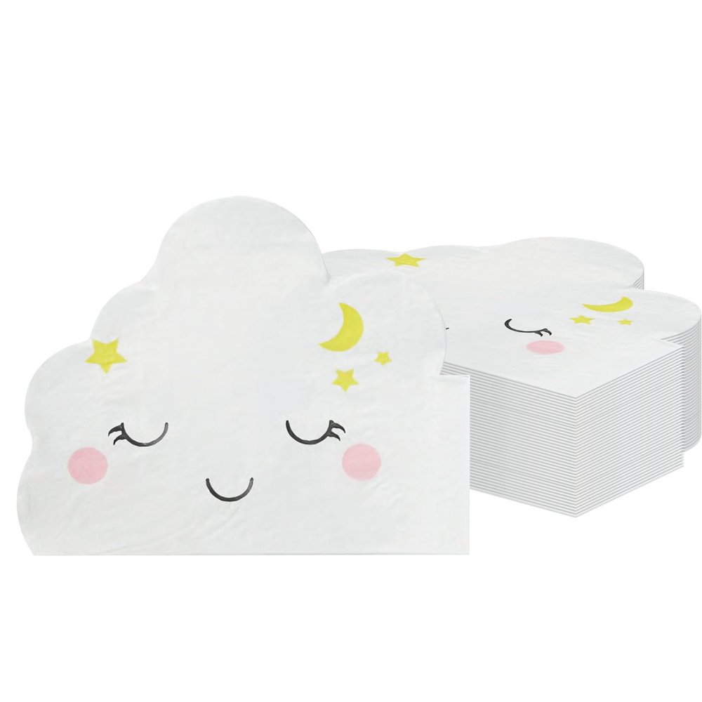 100 Pcs White Cloud Shape Paper Napkins for Baby ShowerCloud Decorations Gender Reveal Cloud Party Decorations(6.3 x 5.1 In)