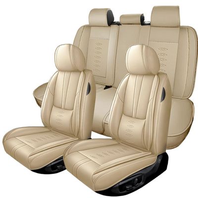 QUFEI Full Set Seat Covers for Ford F-250 2026,Leather Car Seat Covers,Soft Interior Accessories Seat Cushion Cover,Waterproof Automobile Seat Protectors(Beige,Standard)