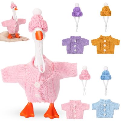 SilTriangle 4 Set 7 Inch Mini Desk Goose Knitted Outfits Cute Magnetic Goose Key Holder Multiple Colors Clothes for Home Office Magnetic Duck Statue Table Desk Key Holder Decor Gifts(Bright)