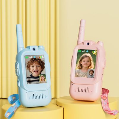 Walkie Talkie for Kids with Video: 2 Pack Rechargeable Toddler Toys with HD Camera & Voice Changer, Long Range Gift Toys for Boy & Girl Age 3-8 for Outdoor Play, Camping (Pink-Blue)
