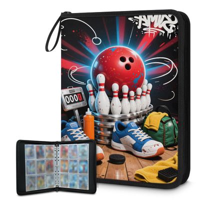 Cmizedevise Bowling Ball 9 Pocket Trading Card Binder, Sports Theme Card Binder Holder Fits 900 Cards With 50 Sleeves, Portable Collection Card Ablum for TCG, Sports Cards