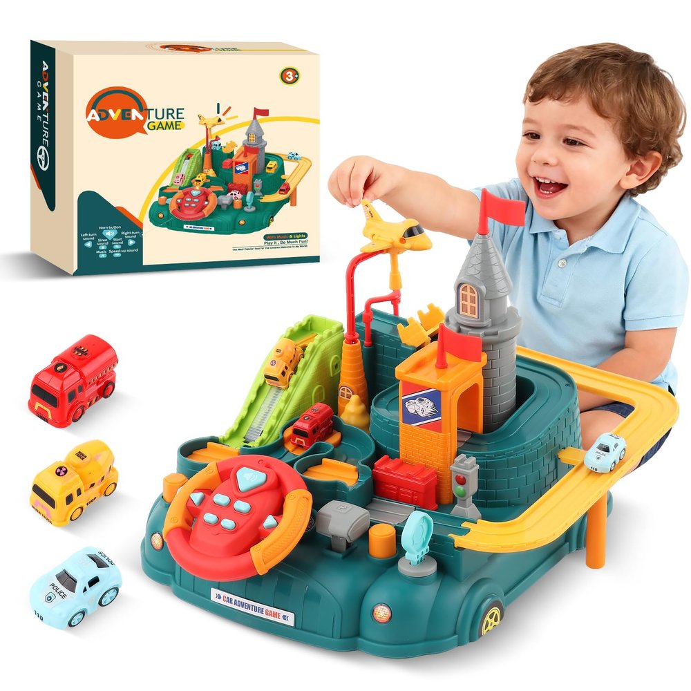 Toys for 3 4 5 6 Year Old Boys Girls, Toddlers Car Toys Race Car Track, Montessori Toy for Toddler 3-4, Fine Motor Skills STEM Toys, Boys & Girls Birthday Gifts Valentine Gifts for Kids