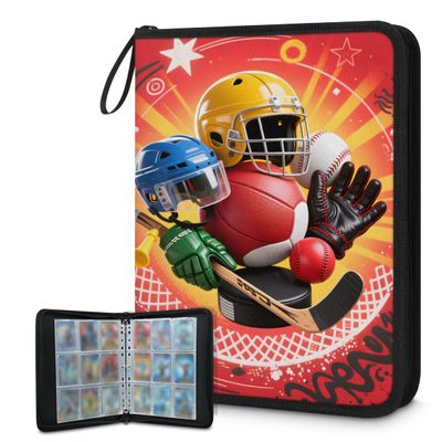 Cmizedevise Baseball Sports 9 Pocket Trading Card Binder, Hockey Card Binder Holder Fits 900 Cards With 50 Sleeves, Portable Collection Card Ablum for TCG, Sports Cards