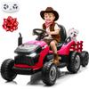 JORFLY 24V Kids Ride On Tractor w/400W Motors, 2-in-1 Power Tractor Wheels w/Remote Control, Tiltable & Detachable Trailer, Adjustable Seat, Music, 24Volt Ride On Toys Electric Tractor for Kids, Pink view 1