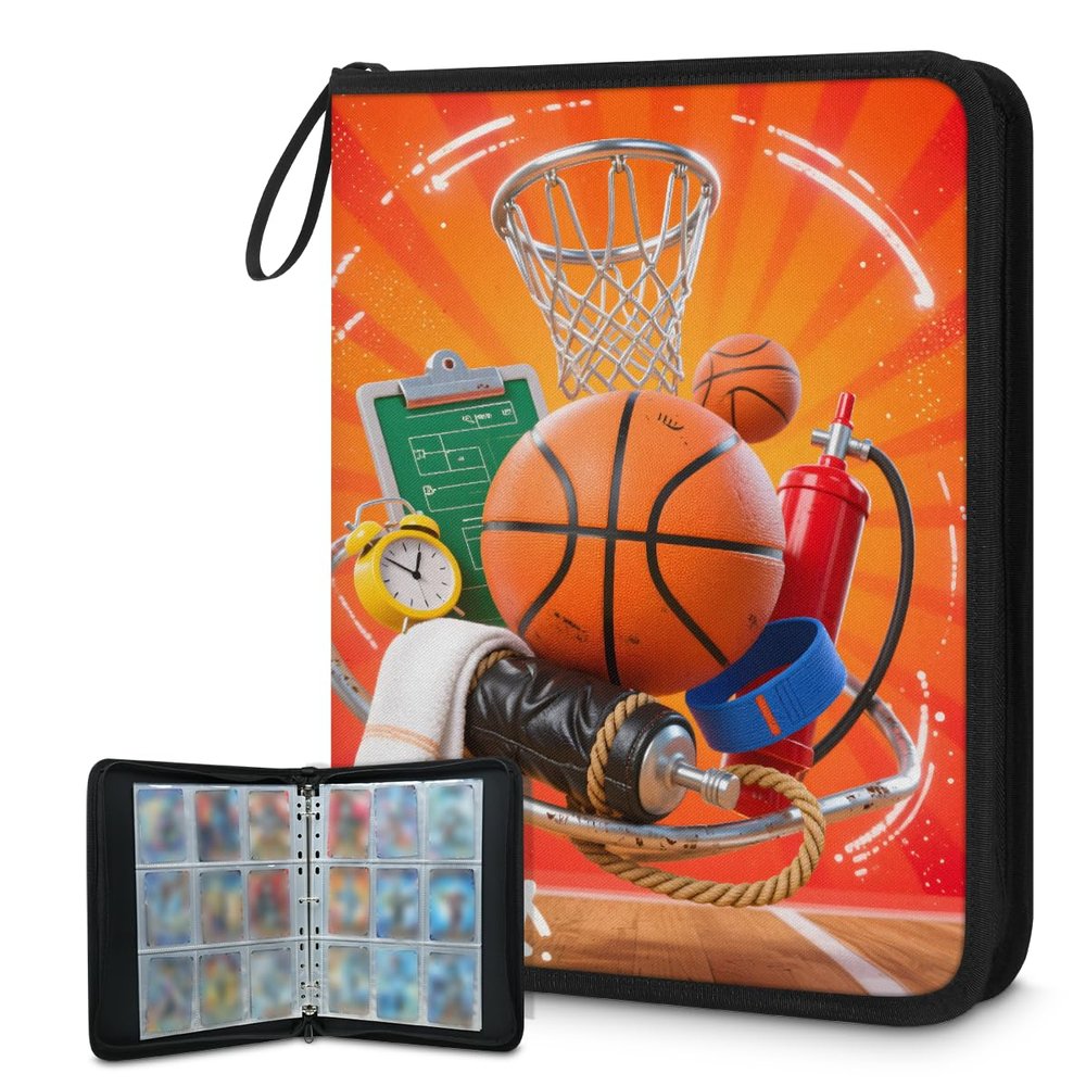 Cmizedevise Basketball 9 Pocket Trading Card Binder, Sports Theme Card Binder Holder Fits 900 Cards With 50 Sleeves, Portable Collection Card Ablum for TCG, Sports Cards