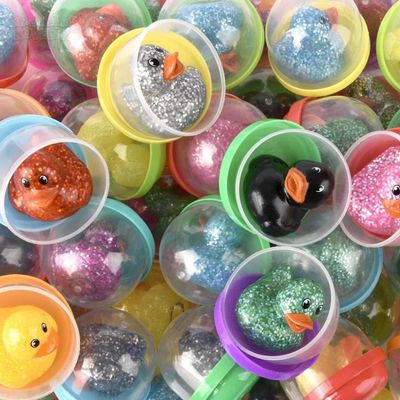 1.5 Inch Rubber Glitter Duckling in 2 Inch Capsule  250 Count