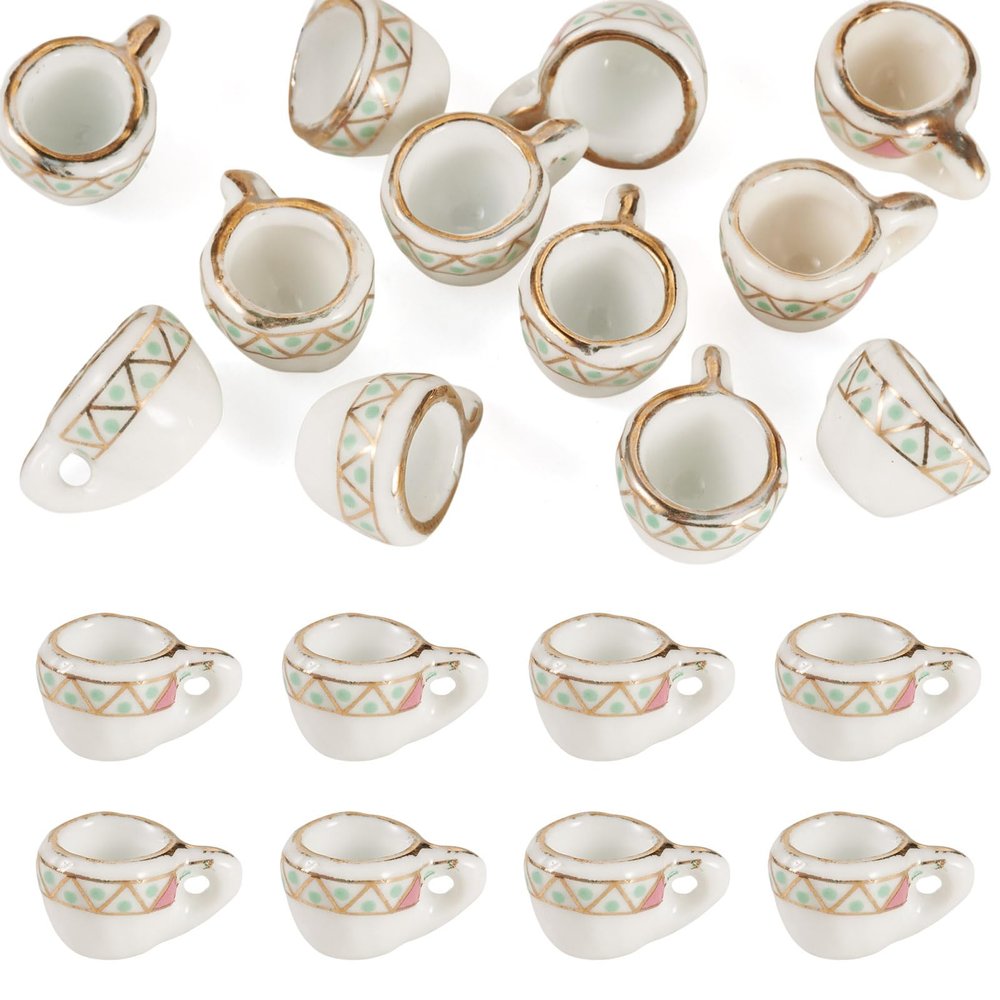 Magibeads 12Pcs Miniature Ceramic Tea Cup for Dollhouse 16x12mm Porcelain Mini Coffee Cup Charms Set for Micro Landscape Garden Tea Party Playhouse Ornaments DIY House Scene