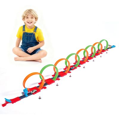 YHPANSHIZ 360-degree Thrilling Loop Track Includes Eight Loops and Five1:64 Scale Toy Cars for Easy Storage It's Perfect for Boys Aged 3-7 and Makes Great Gift for Birthdays, Halloween, and Christmas