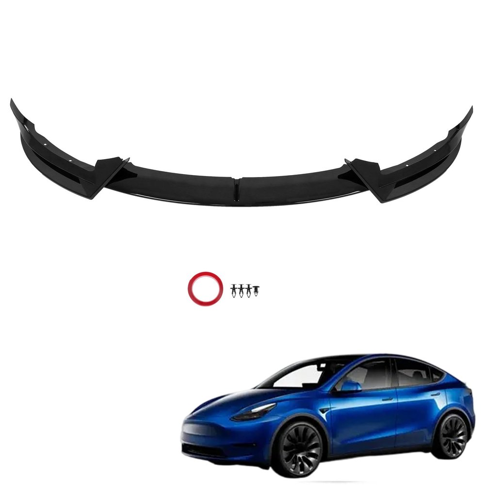 3Pcs Front Bumper Lip Spoiler Plastic Glossy Black Replacement for Model Y 2020 2021 2022 2023 2024