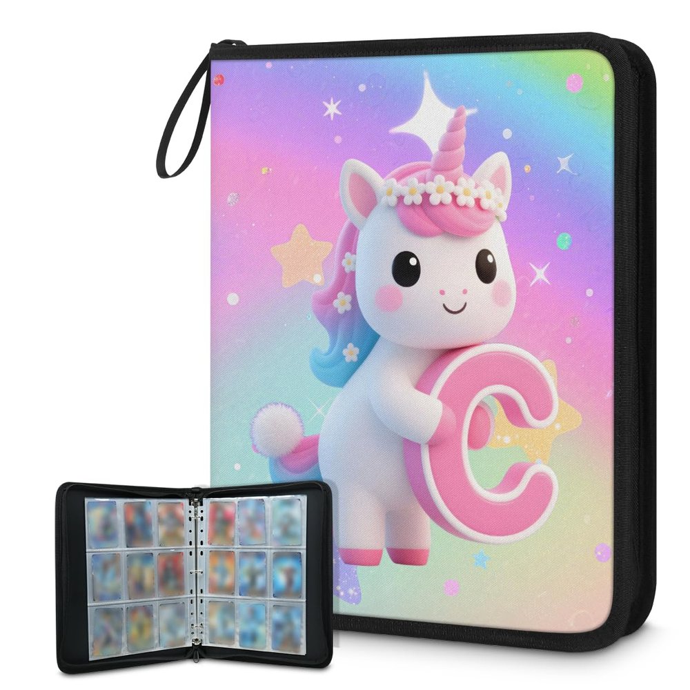 Cmizedevise 9 Pocket Trading Card Binder, Rainbow Unicorn Pattern Card Binder Holder Fits 900 Cards With 50 Sleeves, Portable Collection Card Ablum for TCG, Sports Cards